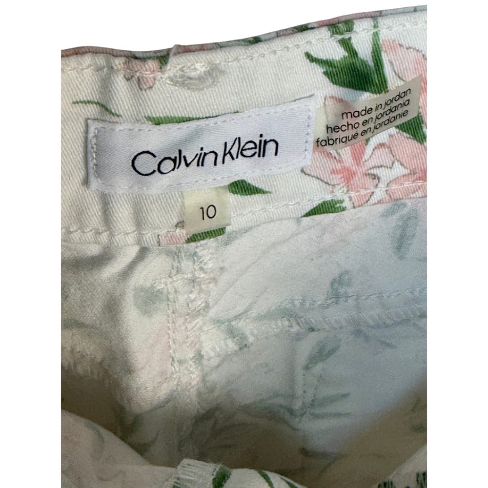 Calvin Klein Floral Skinny Pants Womens Sz 10 Pink Blue White Stretch Crop Ankle - Picture 5 of 6